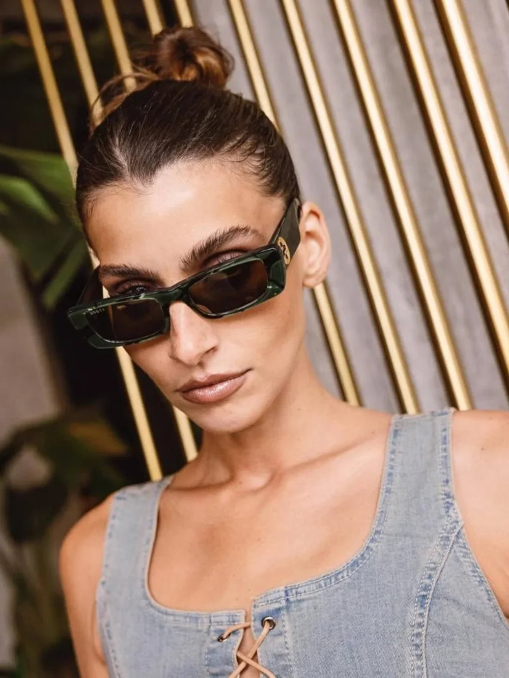 Gucci GG0516S 014 Rectangle Sunglasses - Military Green and Black Havana
